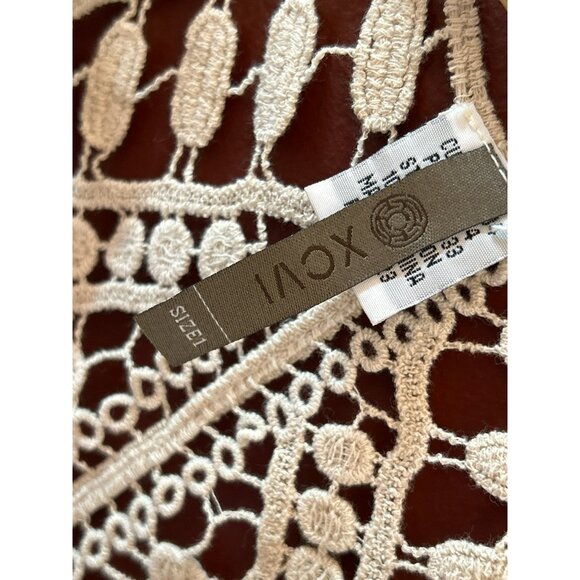 XCVI Women's Cream V-Neck Crocheted Cold Shoulder Blouse Size 1 Beach Cover Up - Picture 3 of 6